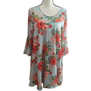 Anthropologie Rifle Paper Floral Ruffle Swing Dress XS Petite Fluttered Blooms